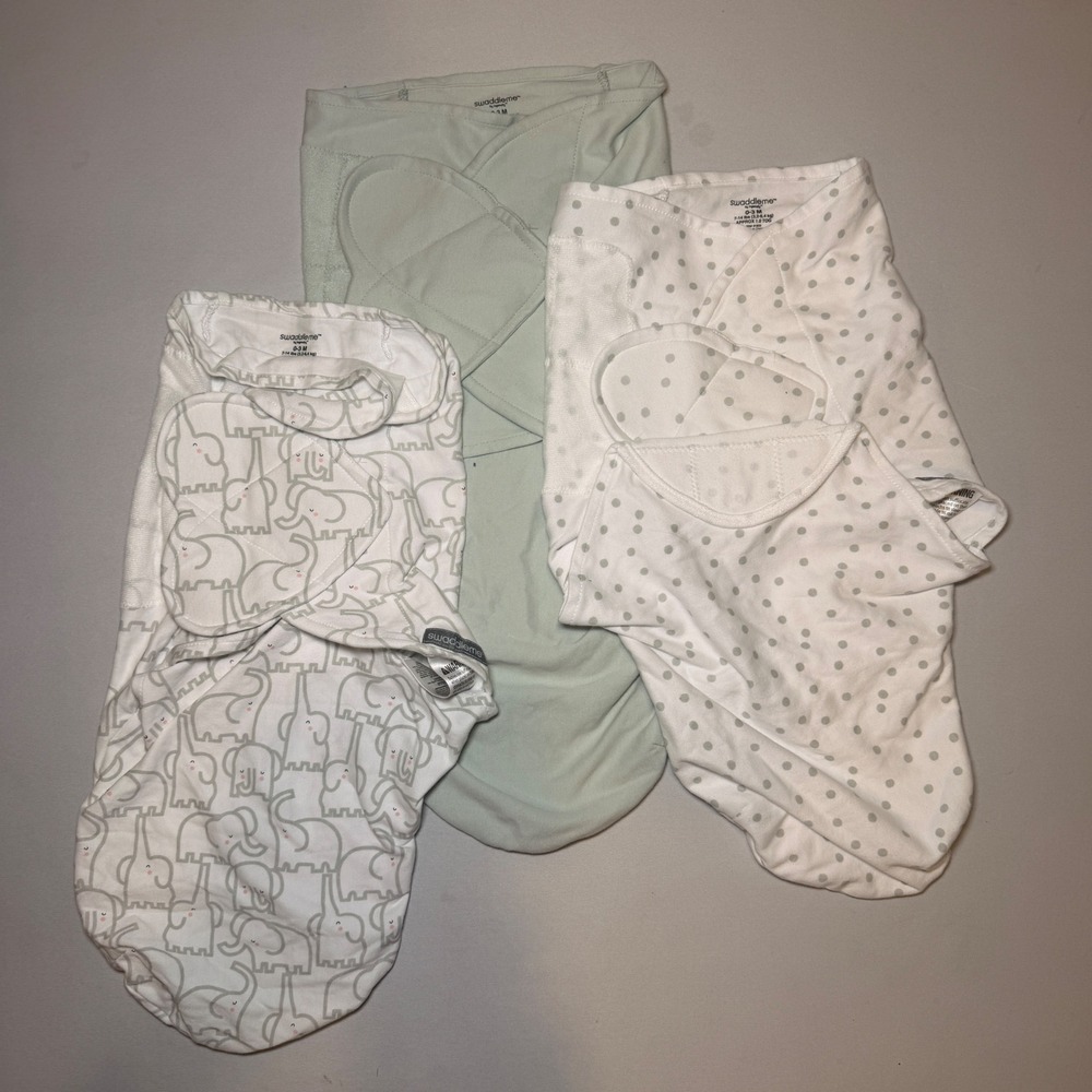 SwaddleMe Ingenuity Baby Swaddle 3 Pack 0-3M 7-14lb Mint Elephant Cotton